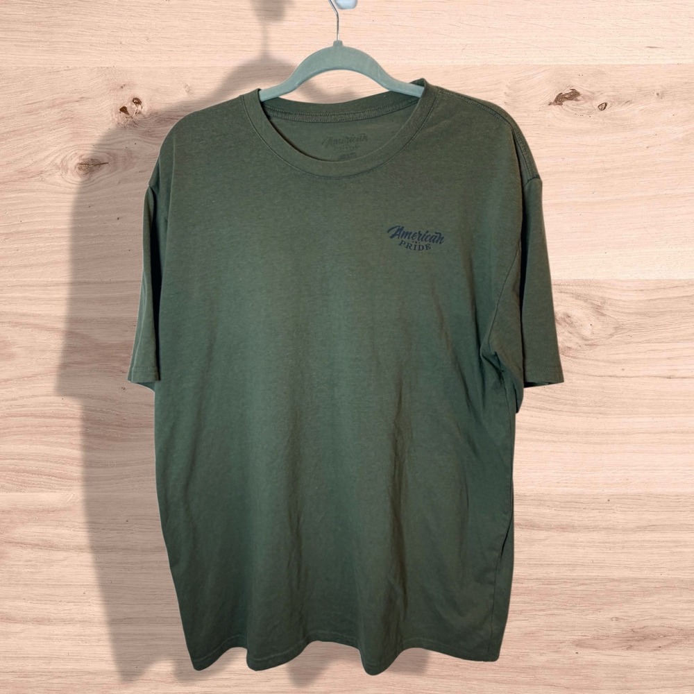 American Pride XL Farm Combine Harvester T-Shirt USA Flag Patriotic Olive‎ Tee